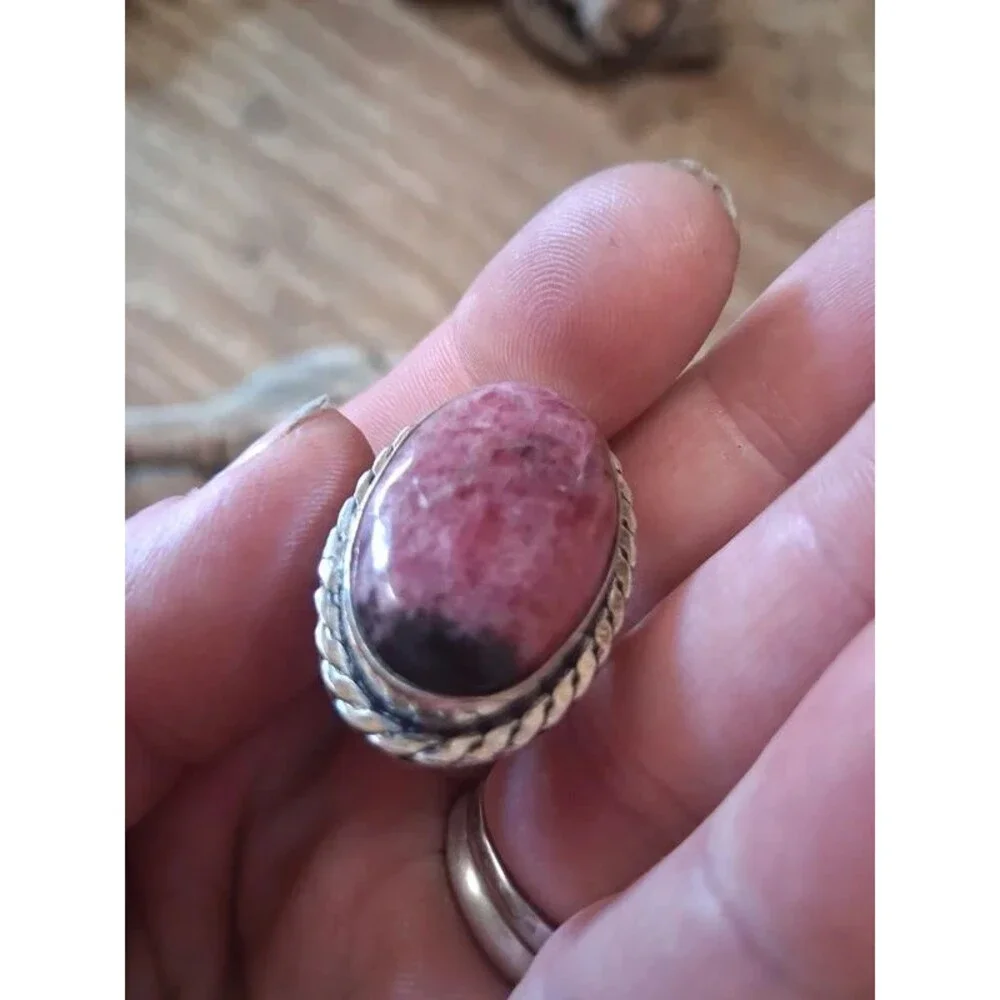 Size 7.5 boho southwestern rhodonite ring